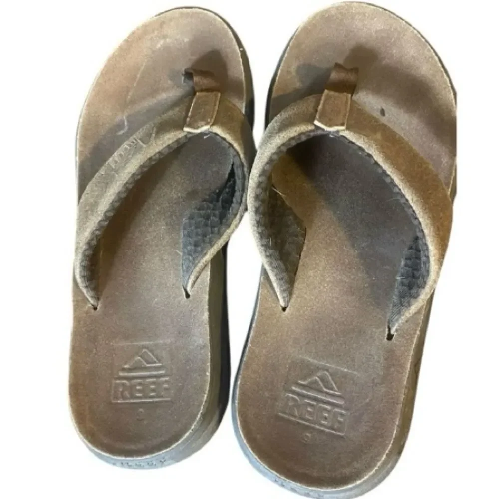 Reef Leather Tan Brown Slip On Sandal Flip Flop Shoes Men’s Sz 9